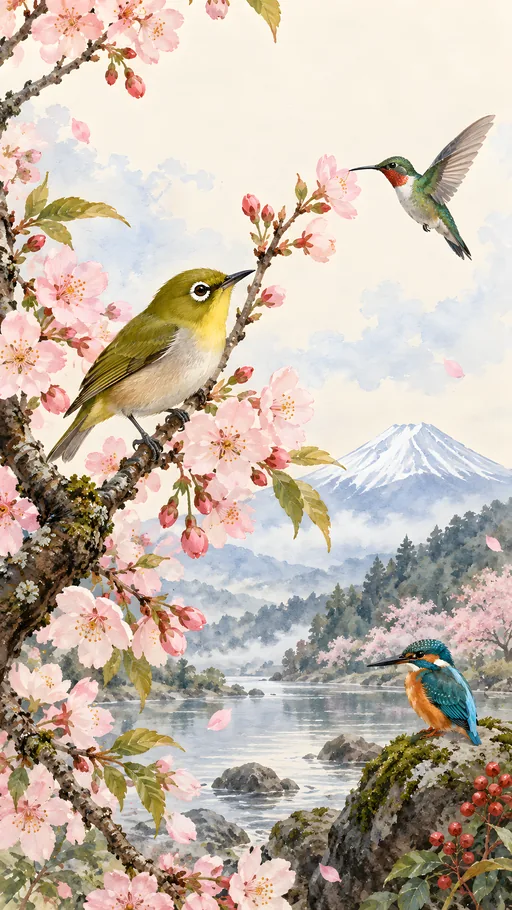 White-Eye in Pink Blossoms — Animals & Wildlife wallpaper
