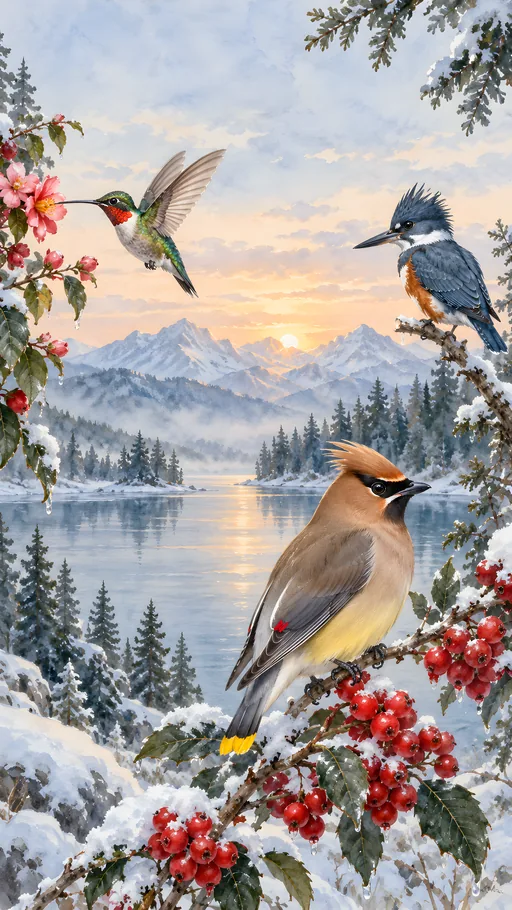 Cedar Waxwing and Red Berries — Animals & Wildlife wallpaper