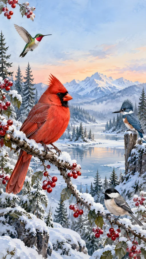 Cardinal on a Snowy Branch — Animals & Wildlife wallpaper