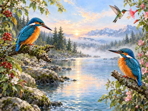 Kingfishers on River Branches — Animals & Wildlife wallpaper