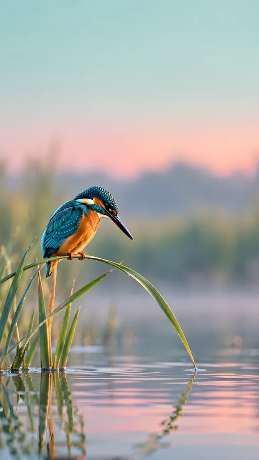 Kingfisher on a Reed Stem — Animals & Wildlife wallpaper