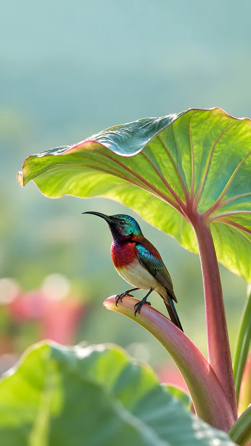 Sunbird Beneath a Tropical Leaf — Animals & Wildlife wallpaper