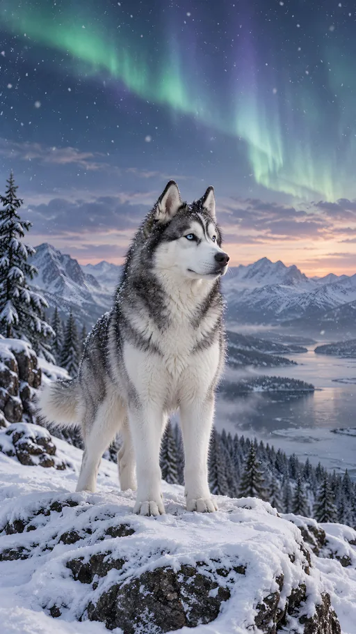 Blue-Eyed Husky in Snowfall — Pets wallpaper