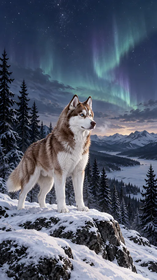 Copper Husky Under the Aurora — Pets wallpaper