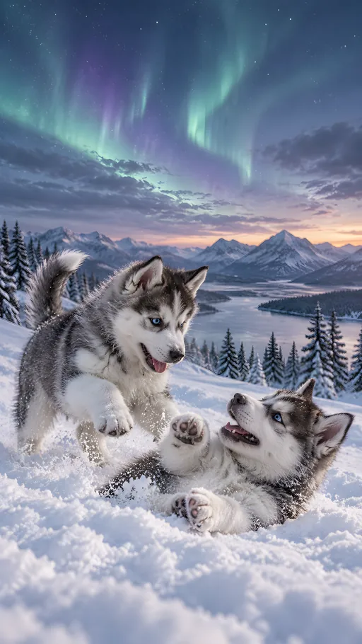 Husky Puppies in the Powder — Pets wallpaper