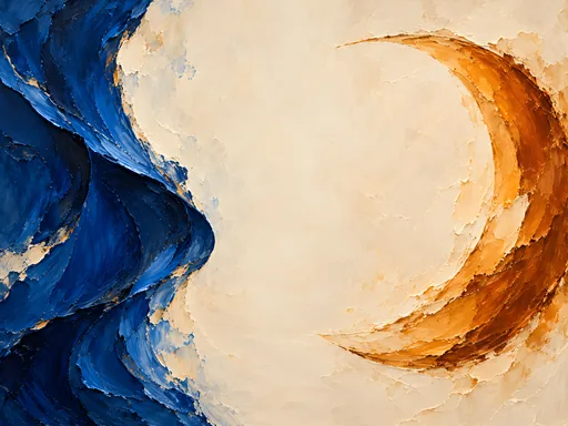 Cobalt Fold and Ochre Crescent — Art & Illustration wallpaper