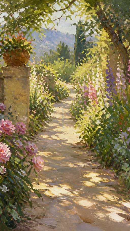Sunlit Garden Path Disappearing — Nature & Landscapes wallpaper