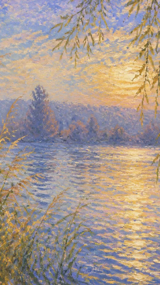 Tall Riverside Reeds And Willow Branches — Nature & Landscapes wallpaper