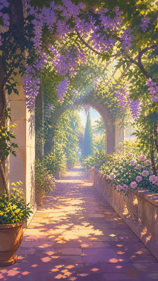Tall Animated Garden Corridor Glowing — Nature & Landscapes wallpaper