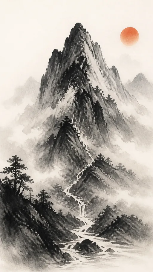 Expressive Black Ink Mountain — Nature & Landscapes wallpaper
