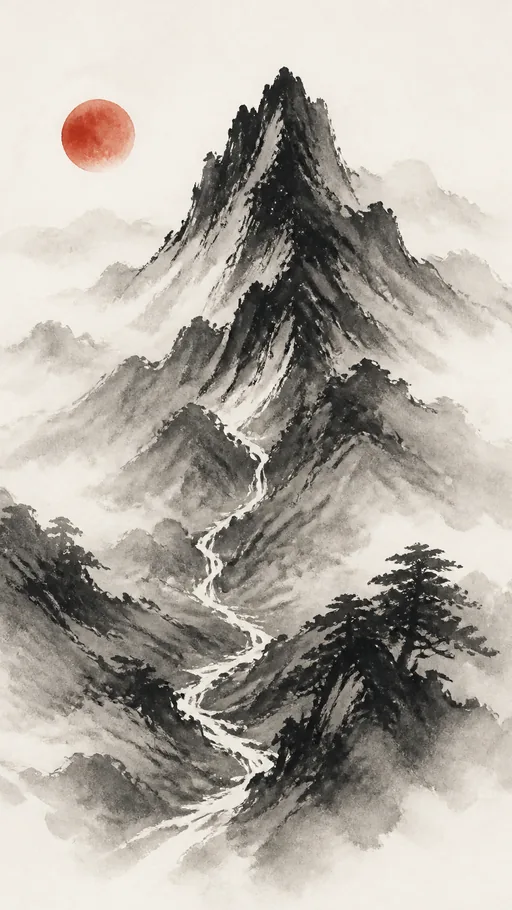Expressive Black Ink Mountain — Nature & Landscapes wallpaper