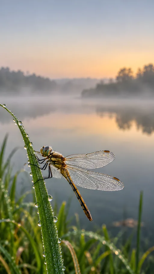 Dragonfly by the Misty Pond — Animals & Wildlife wallpaper