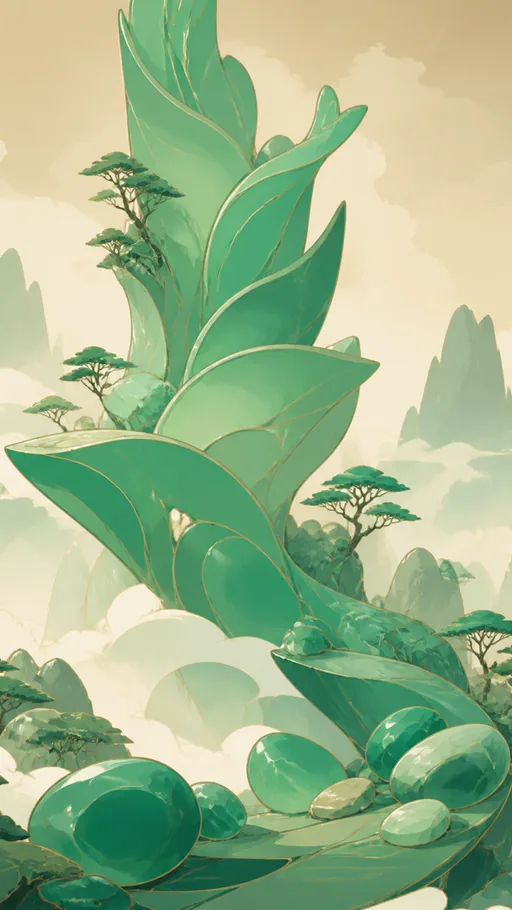 Jade-green Illustrated Forms Smooth Ceramic Leaves — Minimal & Color wallpaper