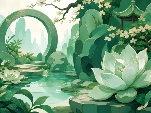 Jade-green Illustrated Forms Smooth Ceramic Leaves — Minimal & Color wallpaper