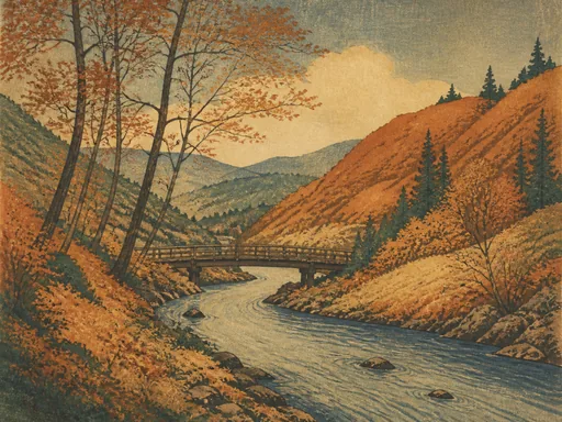 Original Woodblock Landscape — Art & Illustration Galaxy Fold wallpaper