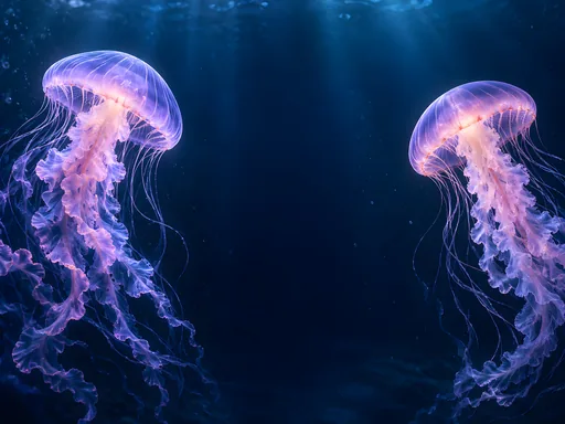 Two Jellyfish in Dark Water — Animals & Wildlife wallpaper