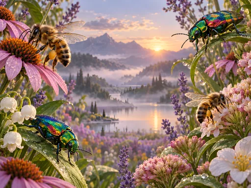Bees and Jewel Beetles — Animals & Wildlife wallpaper