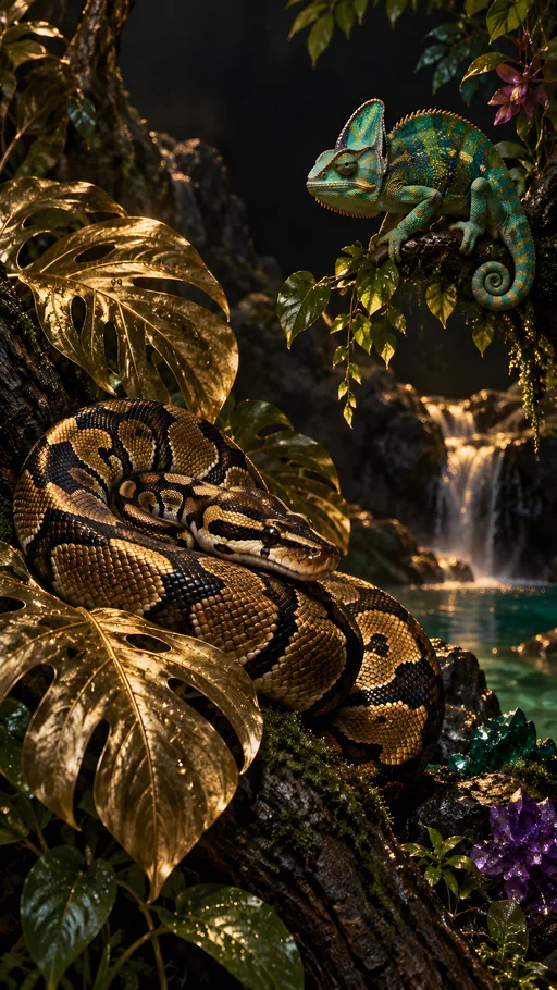 Ball Python Among Gold Leaves — Animals & Wildlife wallpaper