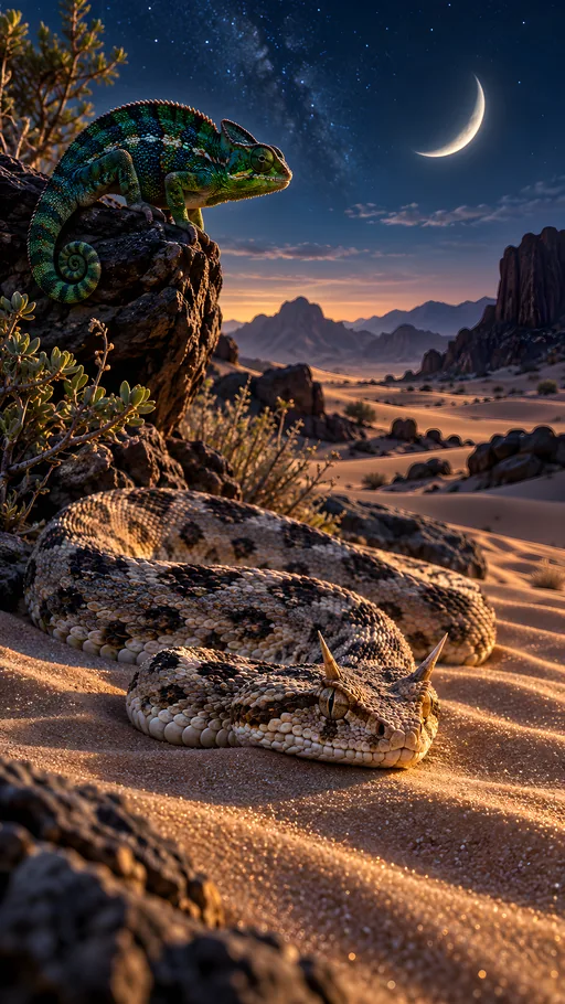 Horned Viper Under a Crescent Moon — Animals & Wildlife wallpaper