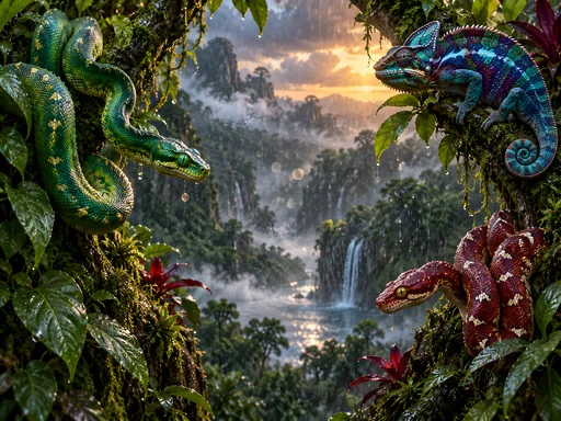 Jewel Snakes on Mossy Branches — Animals & Wildlife wallpaper