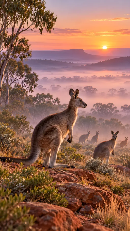 Kangaroo Mob in Dawn Mist — Animals & Wildlife wallpaper
