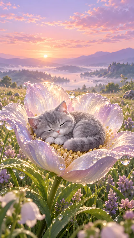 Gray Kitten in a Giant Flower — Pets wallpaper
