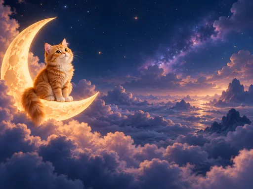 Tabby Cat on a Crescent Moon — Pets wallpaper