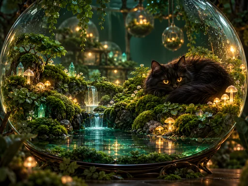 Black Cat in a Glowing Terrarium — Pets wallpaper