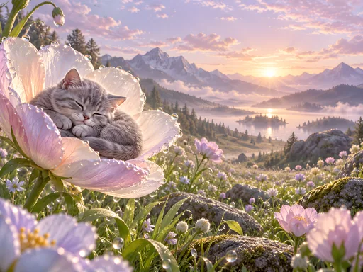 Gray Kitten in a Giant Flower — Pets wallpaper