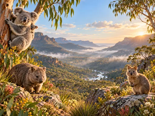 Aussie Friends in a Eucalyptus Valley — Animals & Wildlife wallpaper