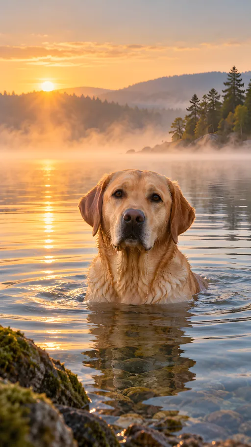 Yellow Lab at Lake Sunrise — Pets wallpaper