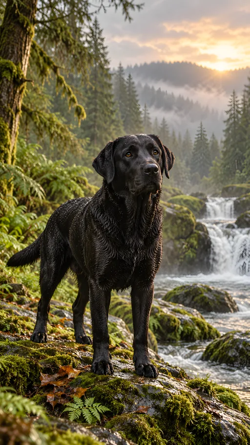 Black Lab in a Mossy Forest — Pets wallpaper