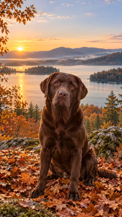 Chocolate Lab in Autumn Leaves — Pets wallpaper