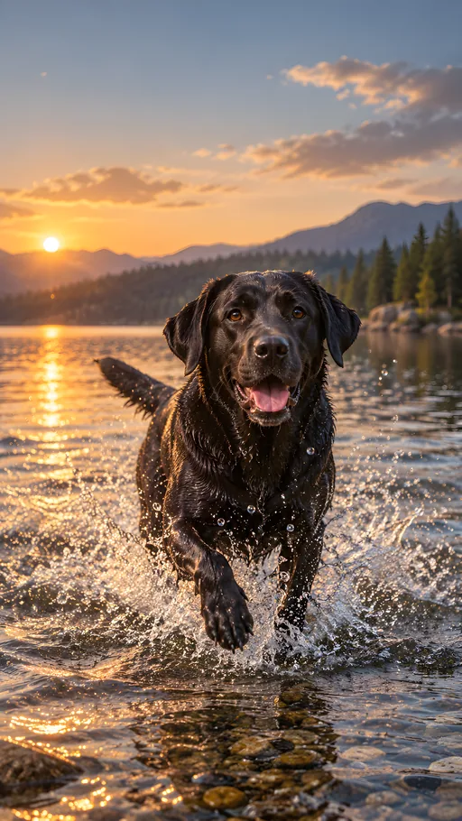 Black Lab Splashing Through Water — Pets wallpaper