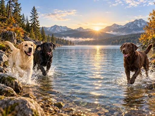 Labs Running Along the Shore — Pets wallpaper