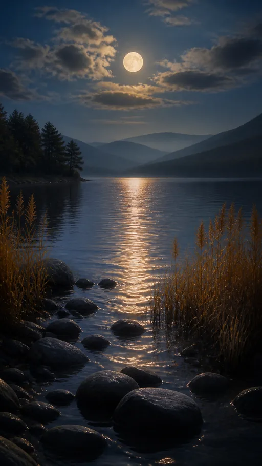 Quiet Lake Bordered By Golden Reeds — Nature & Landscapes wallpaper
