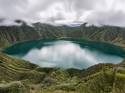Broad Volcanic Crater Lake Surrounded By — Nature & Landscapes Galaxy Fold wallpaper