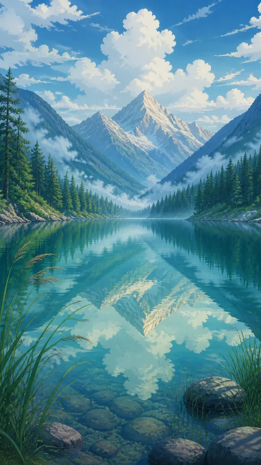 Tranquil Mountain Lake Stretching Upward Between — Nature & Landscapes wallpaper