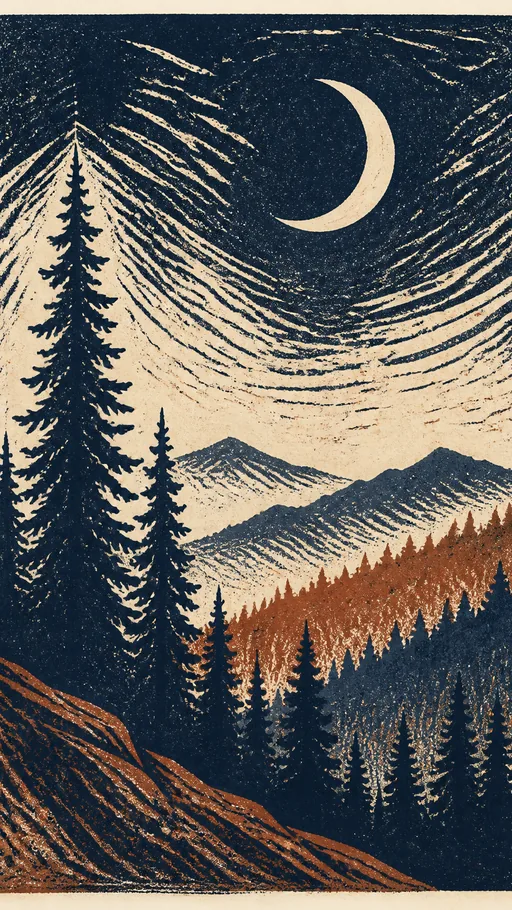 Tall Linocut Landscape — Art & Illustration wallpaper