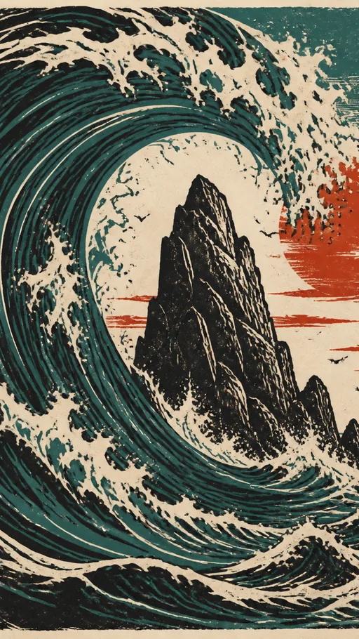Towering Ocean Wave Curling Around A — Art & Illustration wallpaper