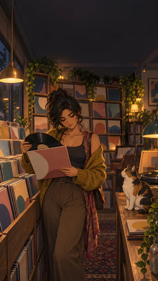 Record Shop Cat — Anime wallpaper