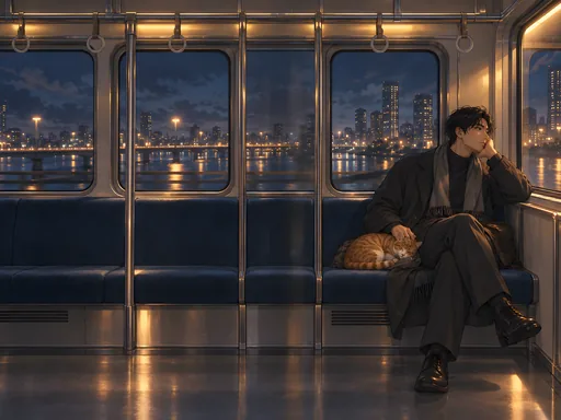 Night Train with a Ginger Cat — Anime wallpaper