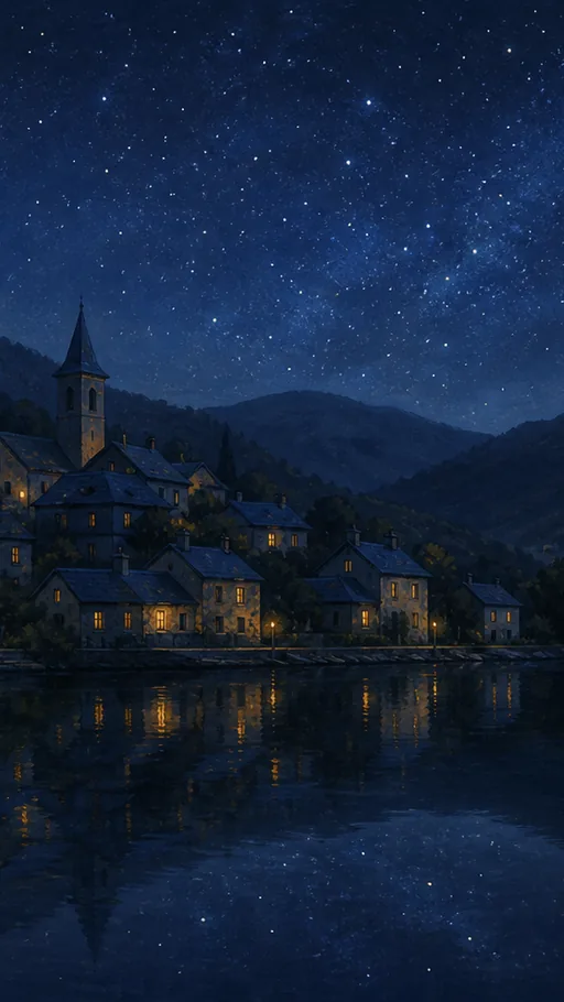 Quiet Illustrated Village Beside A Dark — Fantasy wallpaper