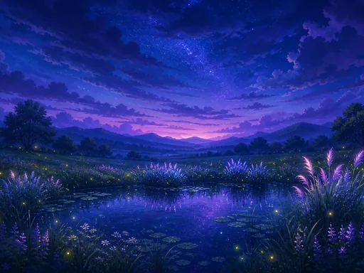 Broad Magical Night Meadow — Fantasy Galaxy Fold wallpaper
