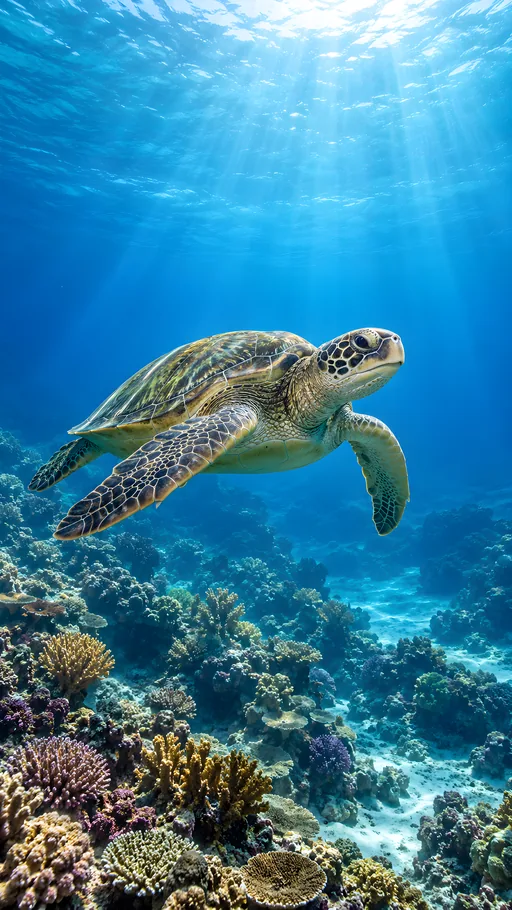 Sea Turtle Over Coral — Animals & Wildlife wallpaper