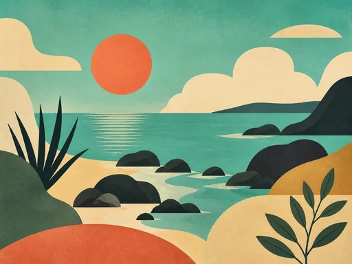 Broad Mid-century Seaside Arrangement — Art & Illustration Galaxy Fold wallpaper