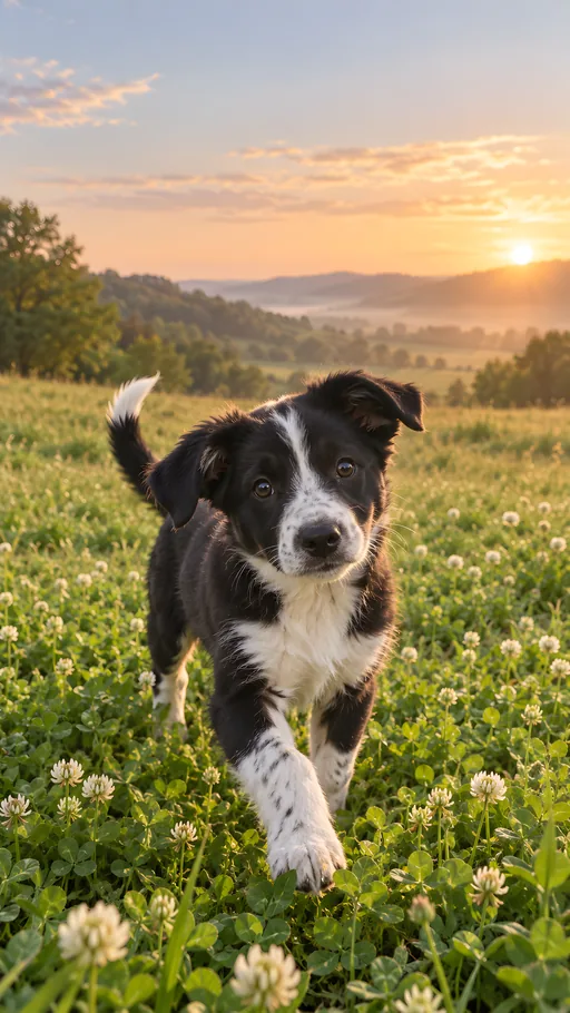 Mixed-Breed Puppy in Clover — Pets wallpaper