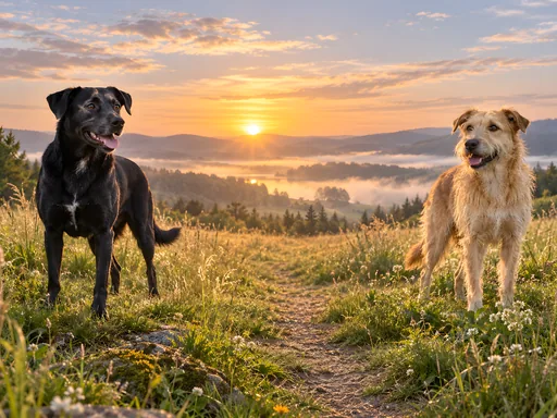 Mixed Dogs in a Wild-Grass Field — Pets wallpaper