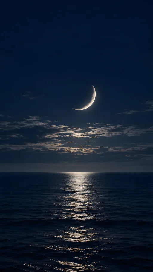 Crescent Moon Over a Calm Sea — Space wallpaper
