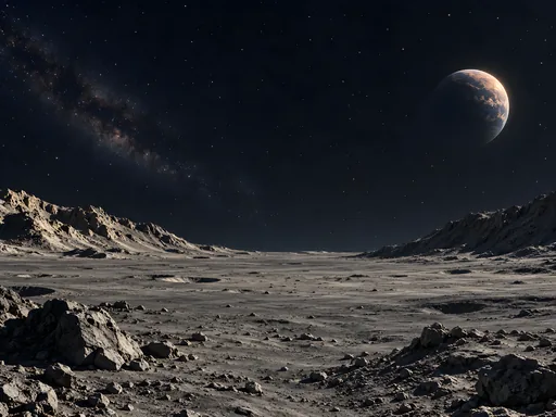 Lunar Plain and Distant Planet — Space wallpaper
